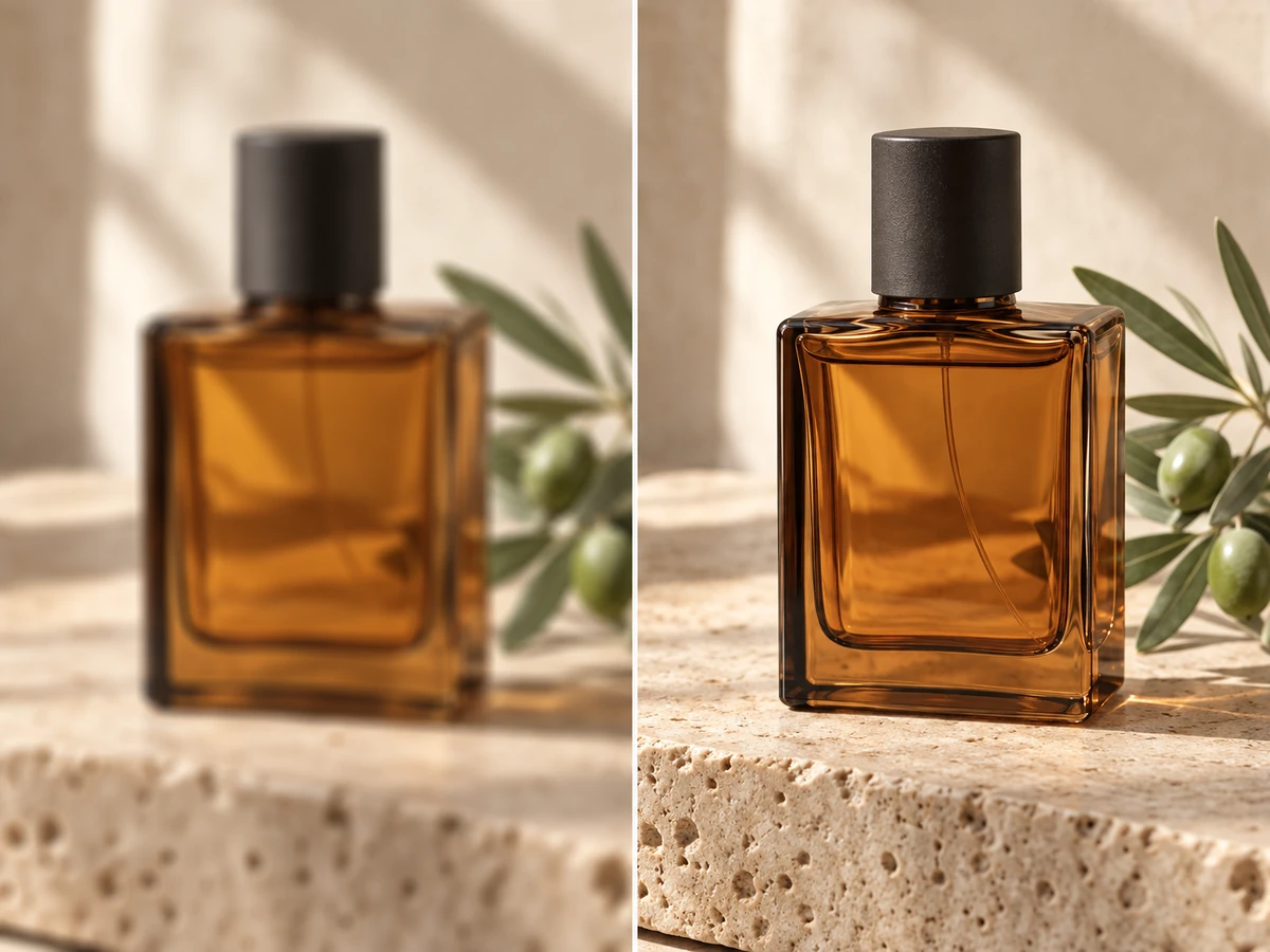 Illustrative bottle-photo clarity comparison, not a recorded tool output